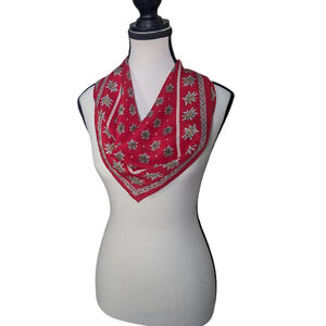 Vintage-Inspired Floral Silk Scarf – Passigatti 100% Silk – Red Edelweiss Print